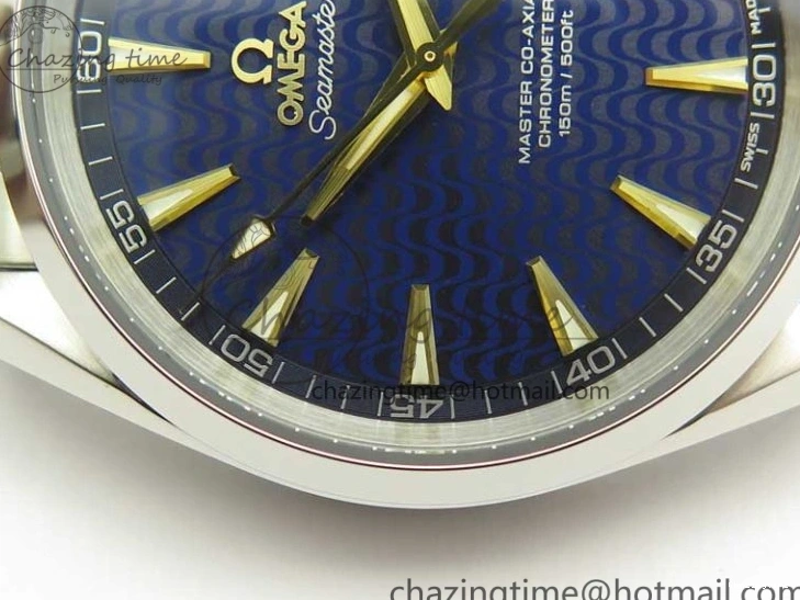 0418 Aqua Terra 150M SS VSF 1:1 Best Edition Blue Wave Textured Dial YG Hand on SS Bracelet A8500 Super Clone Sporty 8026